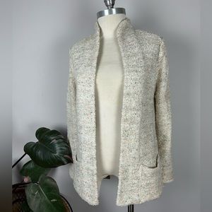 Vintage 80’s Cream Mock Neck Open Front Rainbow Wool Knit Cardigan Blazer